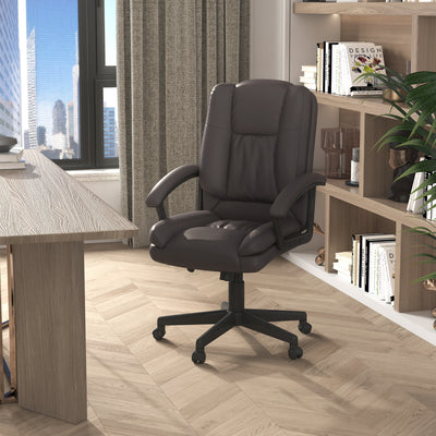 HOMCOM Office Chair, Computer Desk Chair, Mid Back Executive Chair with Adjustable Height and Swivel Rolling Wheels for Home Study, Brown 