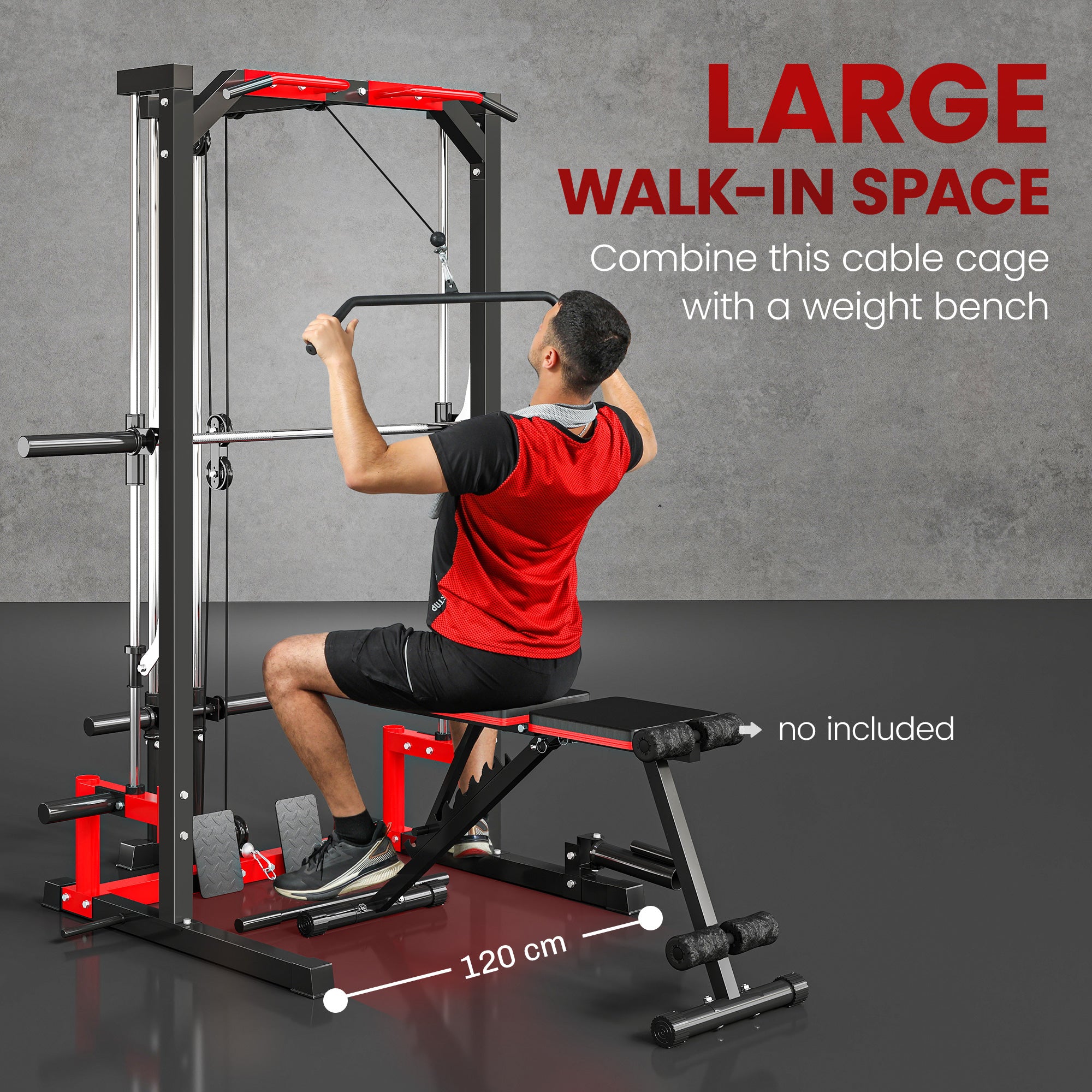 SPORTNOW Cable Crossover Machine, Multi-Function Power Rack with Pull Up Bar, Lat Pull Down System, Squat Rack, Barbell Bar 