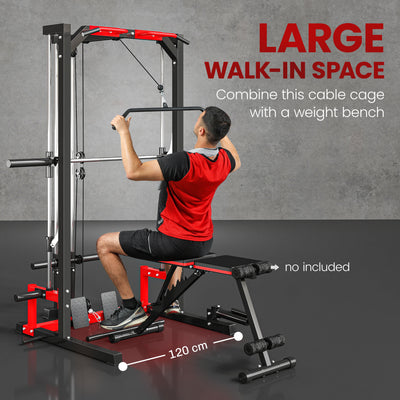 SPORTNOW Cable Crossover Machine, Multi-Function Power Rack with Pull Up Bar, Lat Pull Down System, Squat Rack, Barbell Bar 