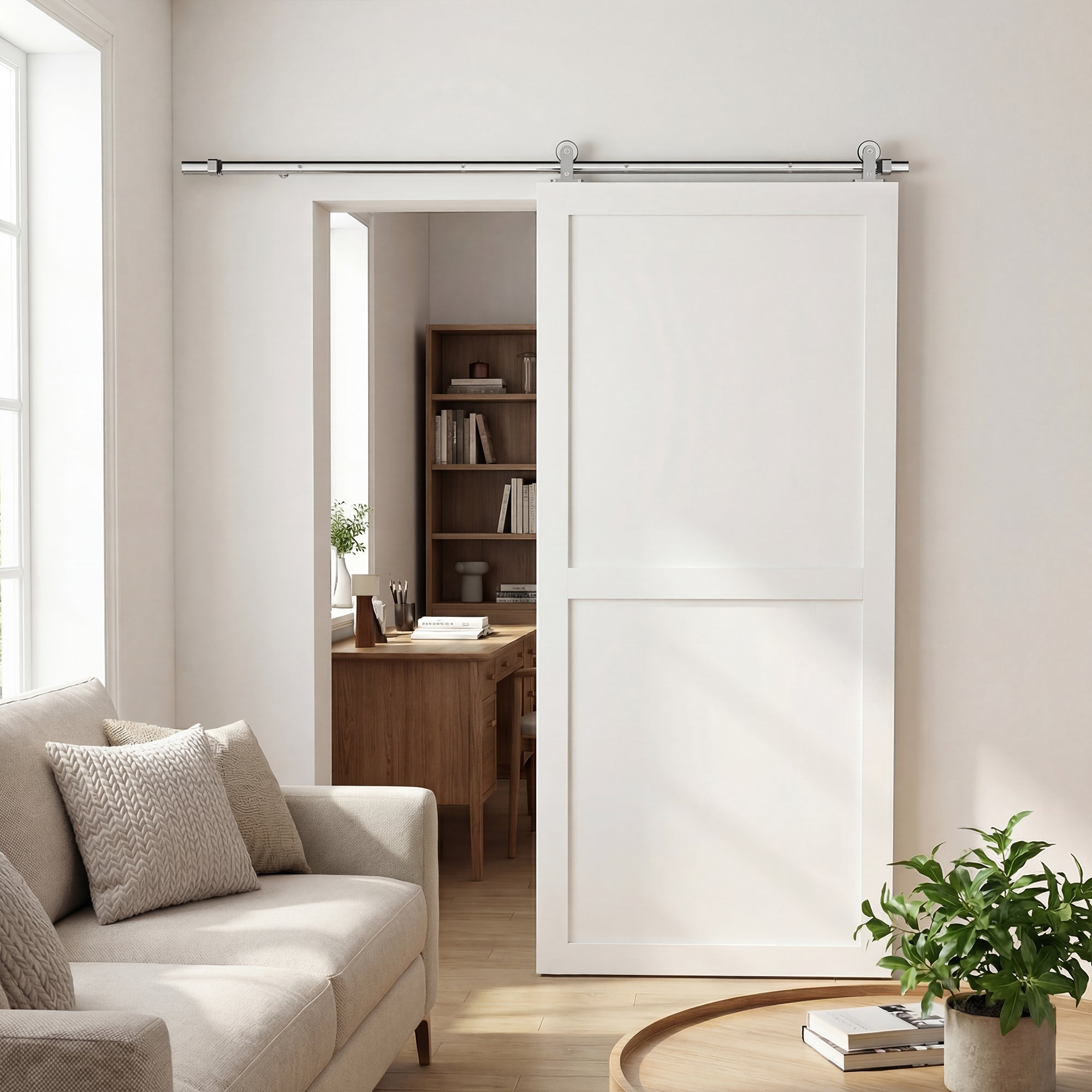 HOMCOM Sliding Door Hardware Kit Smooth Quiet 304 Stainless Steel for 180cm Track Sliver Tone 