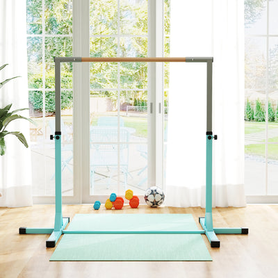 HOMCOM Height Adjustable Gymnastics Horizontal Bar for Kids, Children Junior Kip High Bar Fitness, Light Blue 