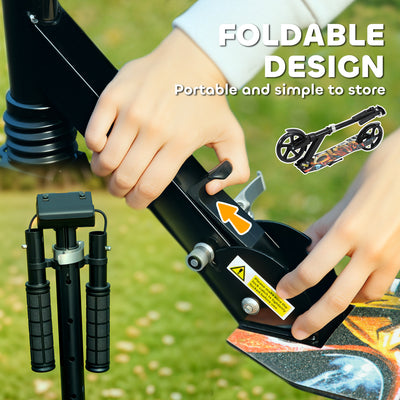 AIYAPLAY Foldable Kids Scooter with Adjustable Handlebar, 200mm Big Wheel, Rear Fender Brake, Gift for Ages 6-12 Years, Black 