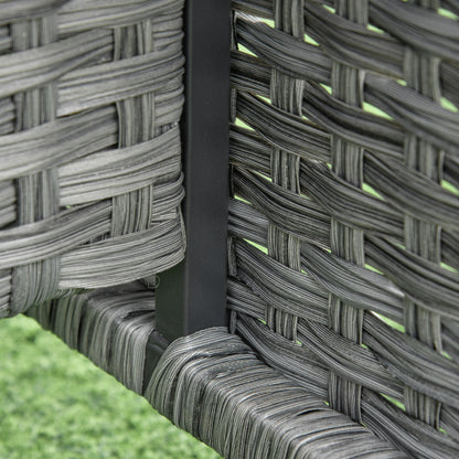Outsunny 6 Pieces Rattan Garden Furniture Set, 6 Seater Garden Sofa Set with Glass Top Dining Table, Loveseat, 2 Armchairs and Ottomans, Wicker Outdoor Conservatory Furniture for Patio, Grey 