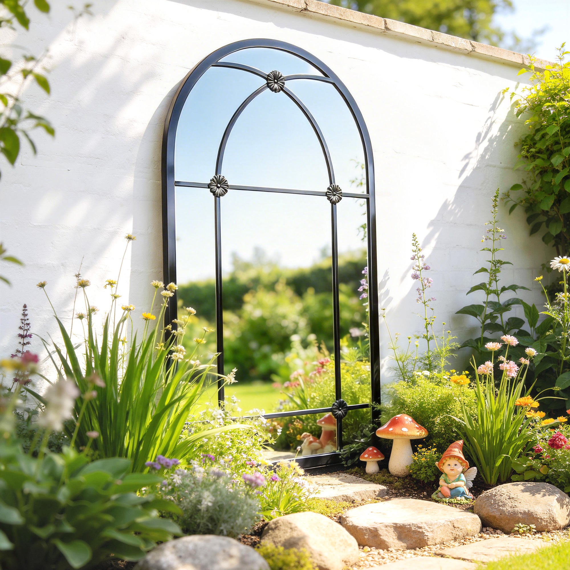 Outsunny Arched Mirror, Shatterproof Acrylic Windowpane Wall Mounted Mirror with Robust Metal Frame, 100 x 60 cm, Black 