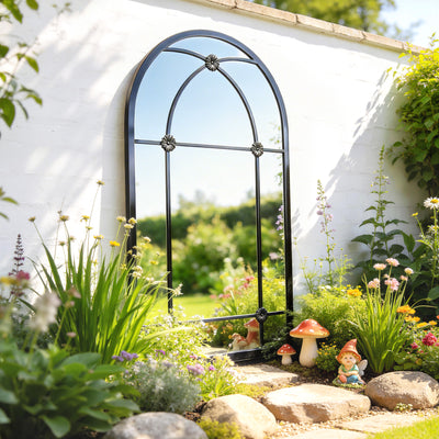 Outsunny Arched Mirror, Shatterproof Acrylic Windowpane Wall Mounted Mirror with Robust Metal Frame, 100 x 60 cm, Black 