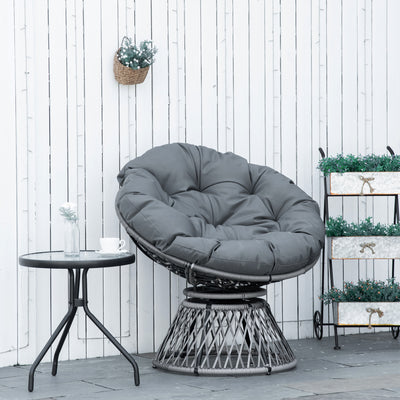 Outsunny 360\'c2\'b0 Swivel Rattan Papasan Moon Bowl Chair Round Lounge Garden Wicker Basket Seat with Padded Cushion Oversized for Outdoor Indoor, Grey 
