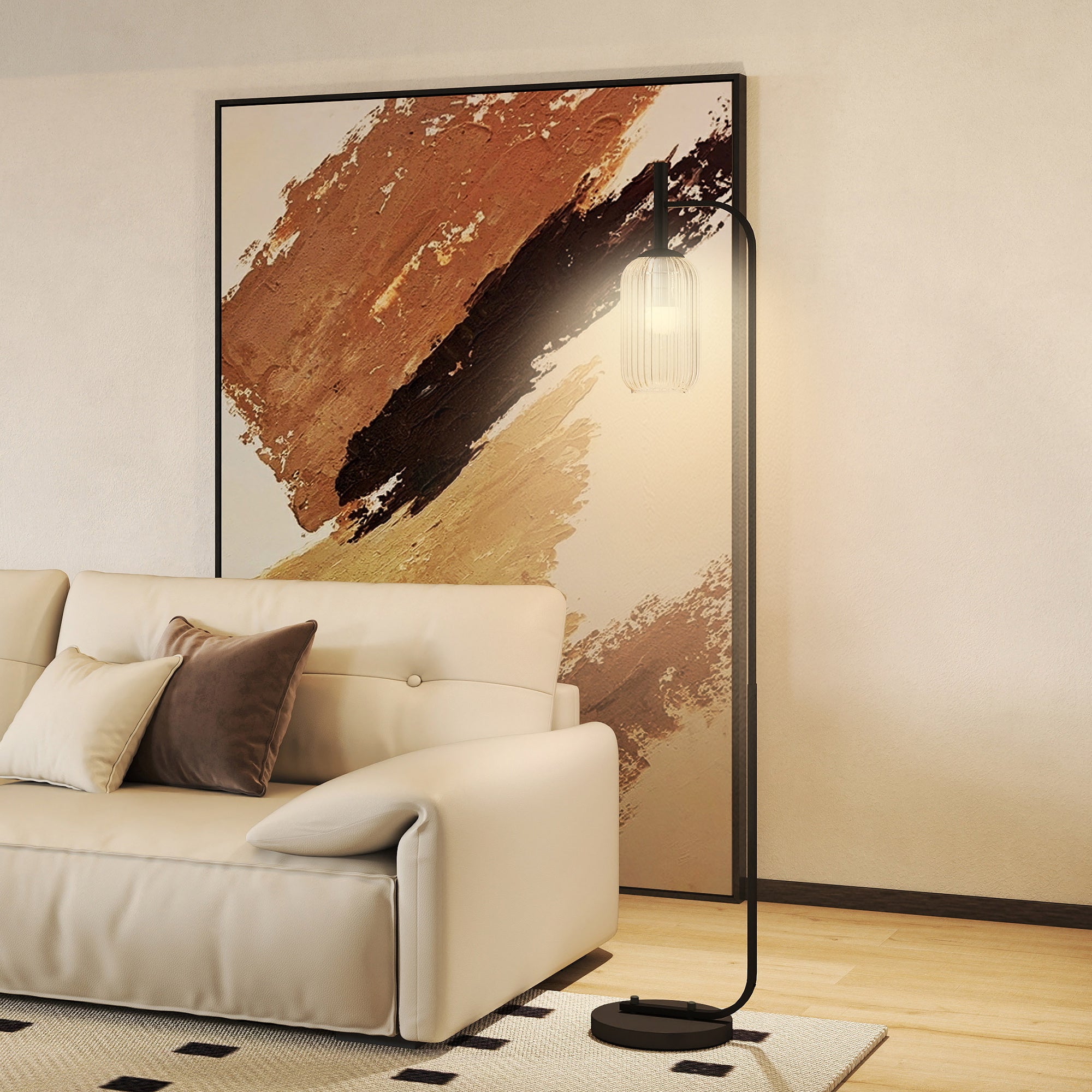 HOMCOM Floor Lamp for Living Room with Glass Lampshade, Modern Standing Lamp with Foot Switch for Bedroom, Bulb not Included, Black