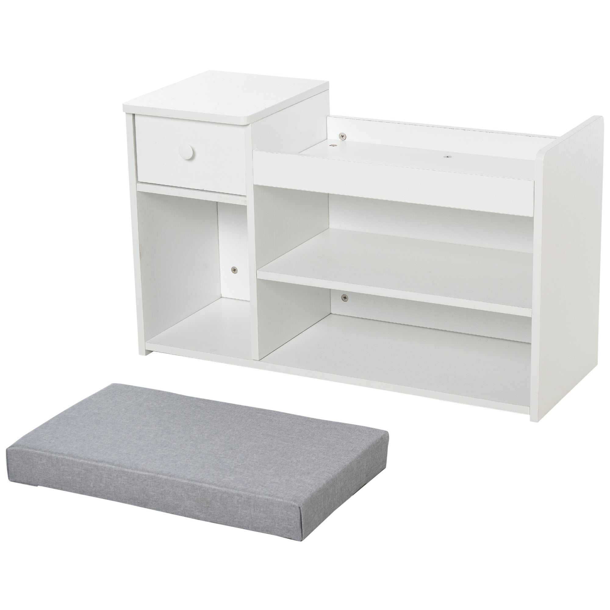 HOMCOM Multi-Storage Shoe Bench w/ Drawer 3 Compartments Cushioned Home Organisation Furniture Tidy Boots Hallway Entryway White 