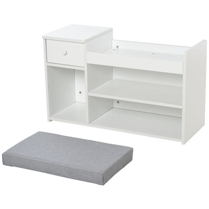 HOMCOM Multi-Storage Shoe Bench w/ Drawer 3 Compartments Cushioned Home Organisation Furniture Tidy Boots Hallway Entryway White 