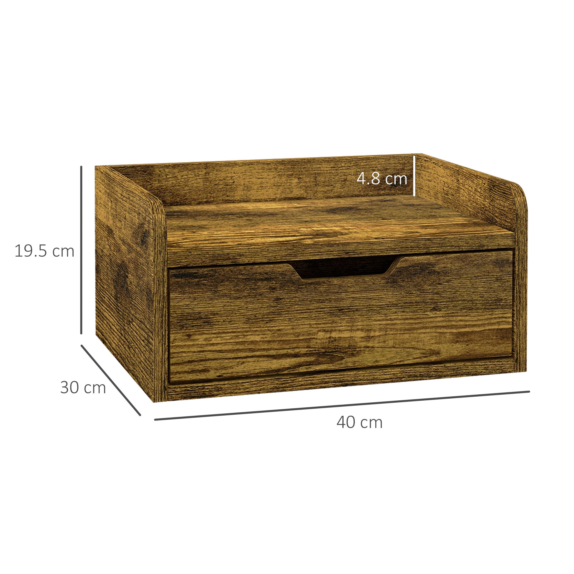 HOMCOM Floating Nightstand Set of 2 Wall Mounted Bedside Table with Storage Drawer for Bedroom, Rustic Brown 