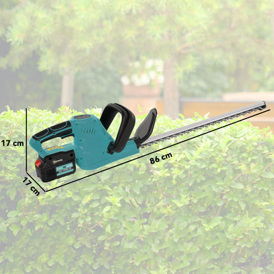 Outsunny Cordless Hedge Trimmer, Electric Hedge Cutter with 51cm Blade, Brushless Motor and 2 Batteries for Branches, Shrubs, Twigs, Blue 