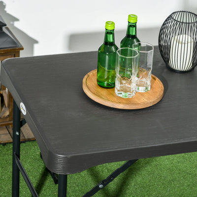 Outsunny Folding Picnic Table with 2 Benches, 3-Piece Portable Garden Furniture Set for 4, Dining Table Set with Plastic Top, Steel Frame, Dark Grey 