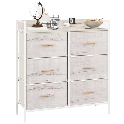 HOMCOM Rustic Chest of Six Fabric Drawers - Natural 