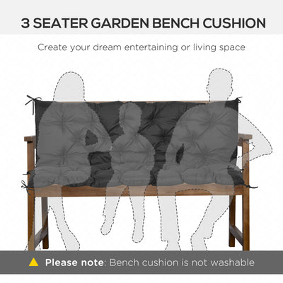 Outsunny 3 Seater Bench Cushion, Garden Chair Cushion with Back and Ties for Indoor and Outdoor Use, 98 x 150 cm, Black 