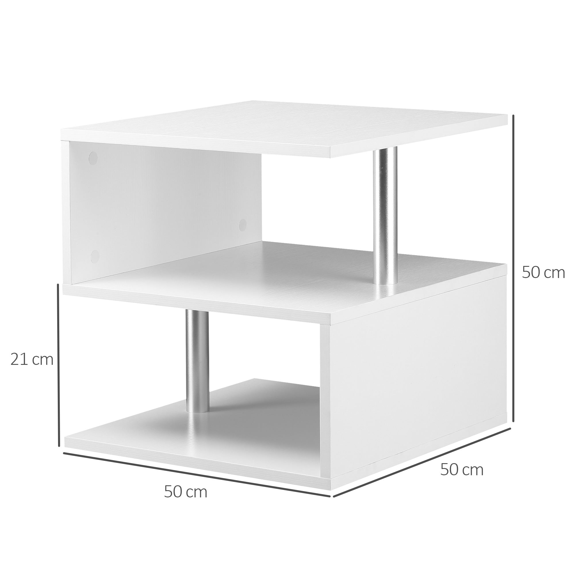 HOMCOM Wooden S Shape Cube Coffee Table 2 Tier Storage Shelves Organizer Office Bookcase Living Room End Desk Stand Display (White) 