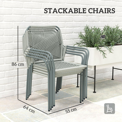 Outsunny Five-Piece PE Rattan Garden Dining Set with Cushions & Stackable Chairs - Light Grey 