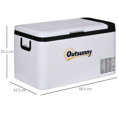 Outsunny 12V Car Refrigerator w/ LED Light & Foldable Handles, 25L Portable Compressor Cooler, Fridge Freezer with 12/24V DC and 110-240V AC for Campervan RV Boat Travel 