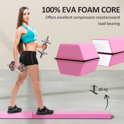 SPORTNOW 7.7ft Folding Gymnastics Beam, Floor Balance Beam for Kids with Anti-Slip Base, Gymnastics Equipment for Home, Pink 