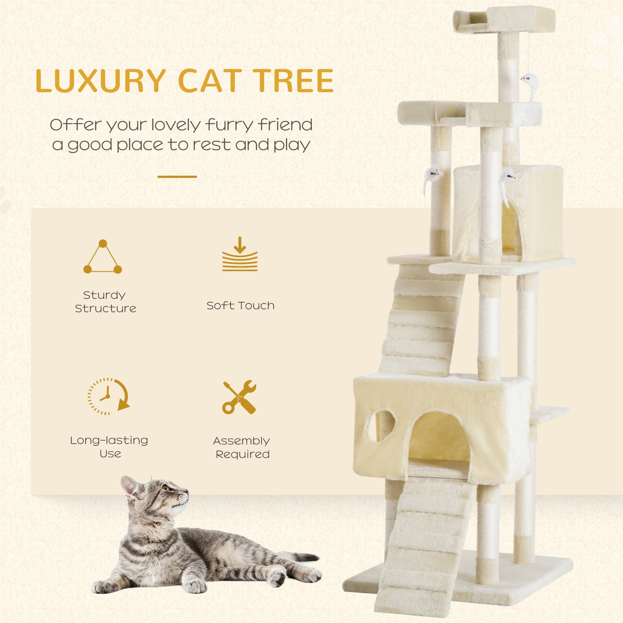 PawHut Cat Tree for Indoor Cats Play Tower Activity Center Kitten Scratch Post Climbing Tower 181 cm 