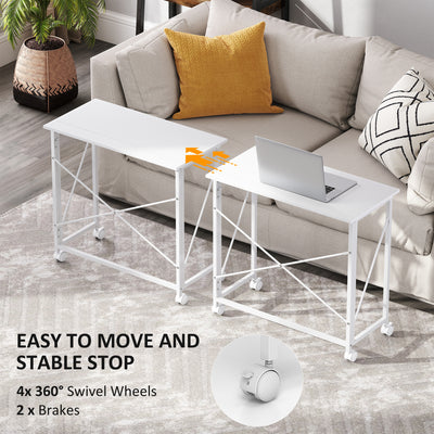 HOMCOM 80 cm Folding Desk on Wheels - White 