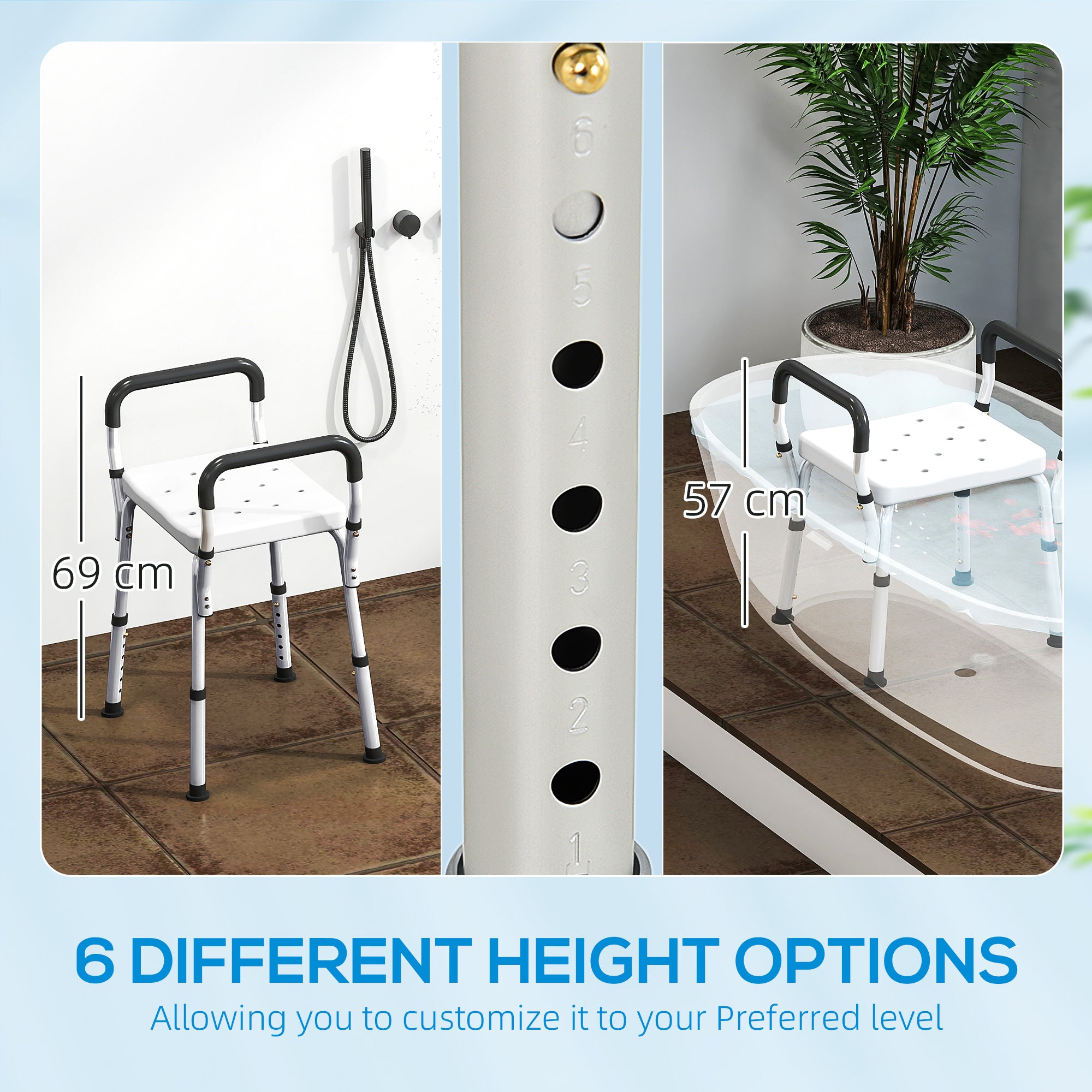 HOMCOM 57-69cm Aluminium Frame Bath Seat 