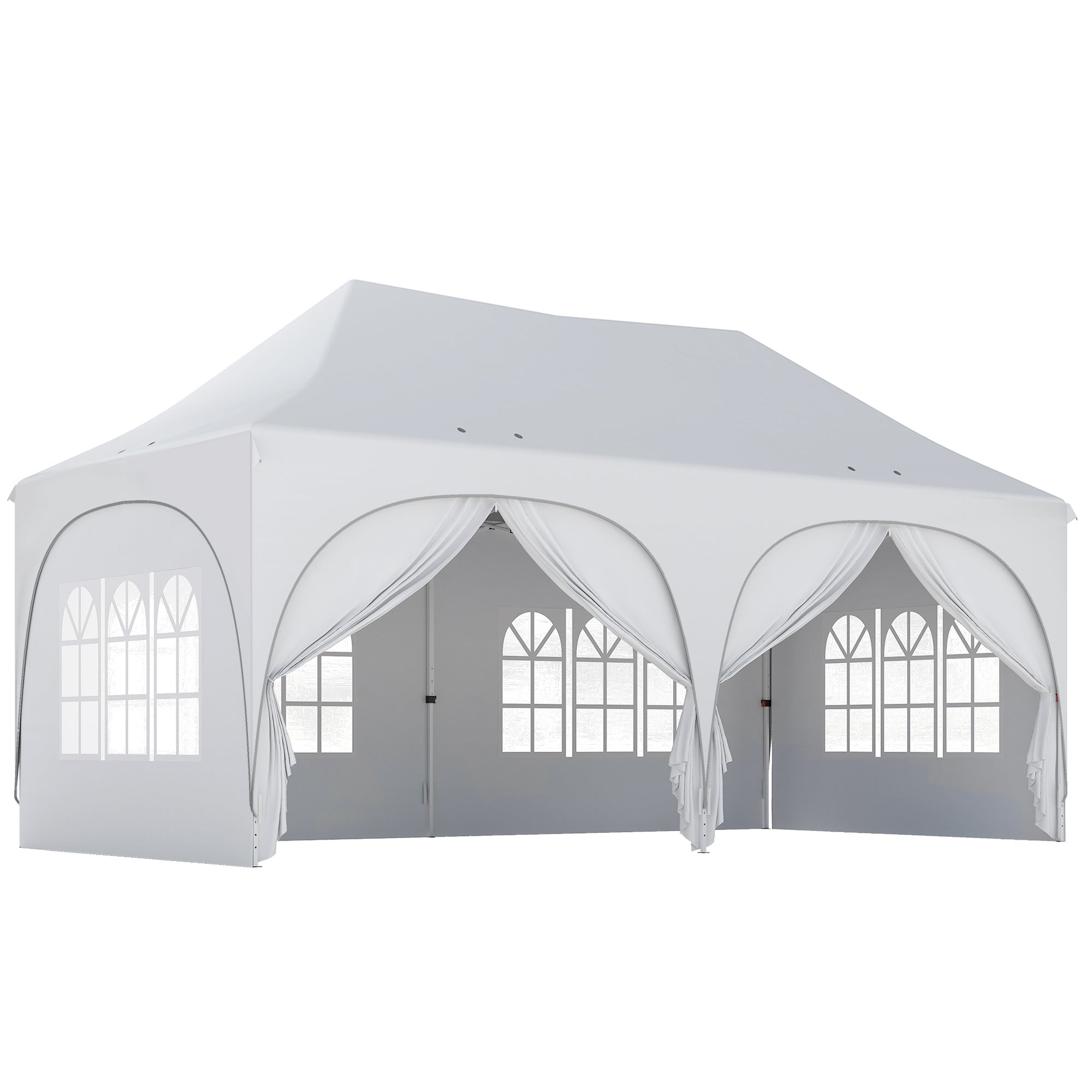 Outsunny 3 x 6m Pop Up Gazebo Shelter with Sides, 6 Sandbags, Peak Top Garden Party Tent Marquee with Carry Bag, Light Grey/White 