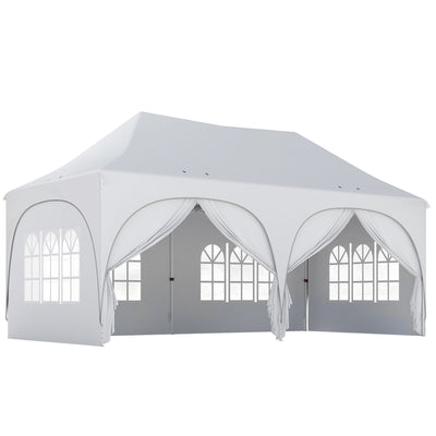 Outsunny 3 x 6m Pop Up Gazebo Shelter with Sides, 6 Sandbags, Peak Top Garden Party Tent Marquee with Carry Bag, Light Grey/White 