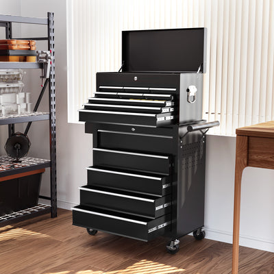 HOMCOM 19 Drawer, Two-Part Tool Storage Chest on Wheels - Black 
