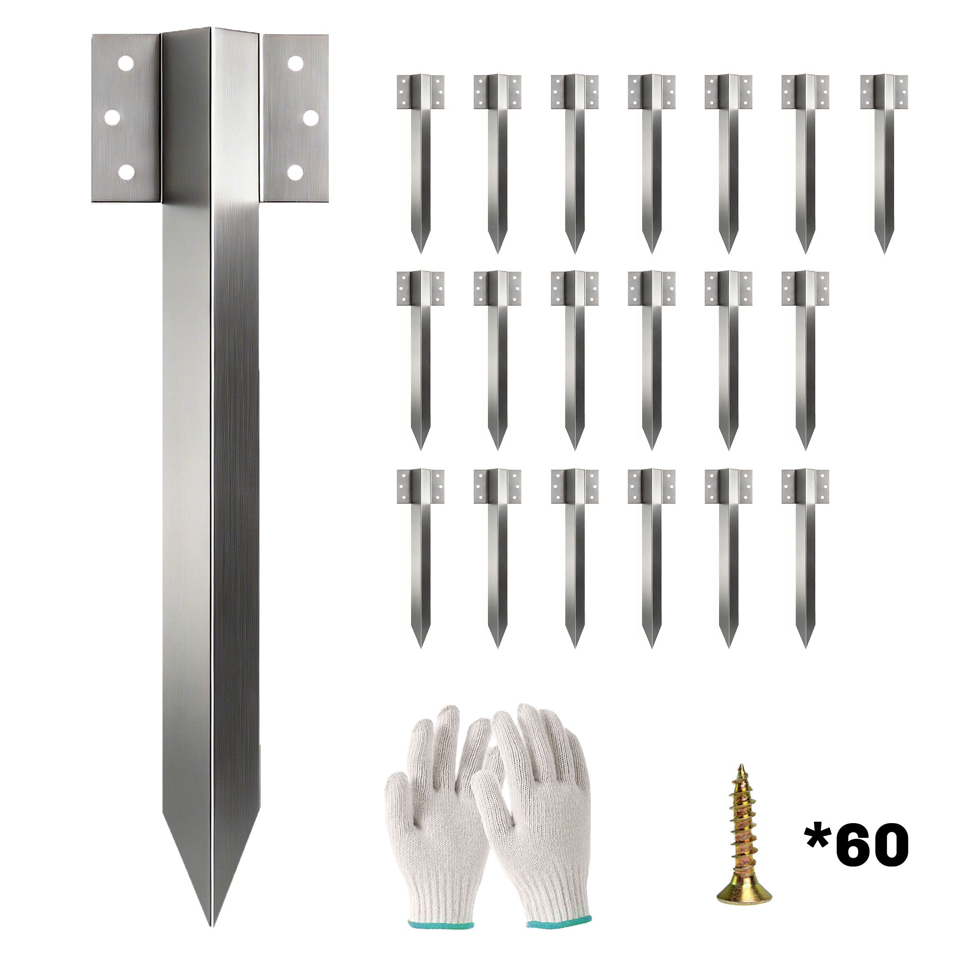 Outsunny 20 Pack Railway Sleeper Brackets, 41 cm Heavy Duty Galvanised Steel Sleeper Stakes with Screws and Gloves 