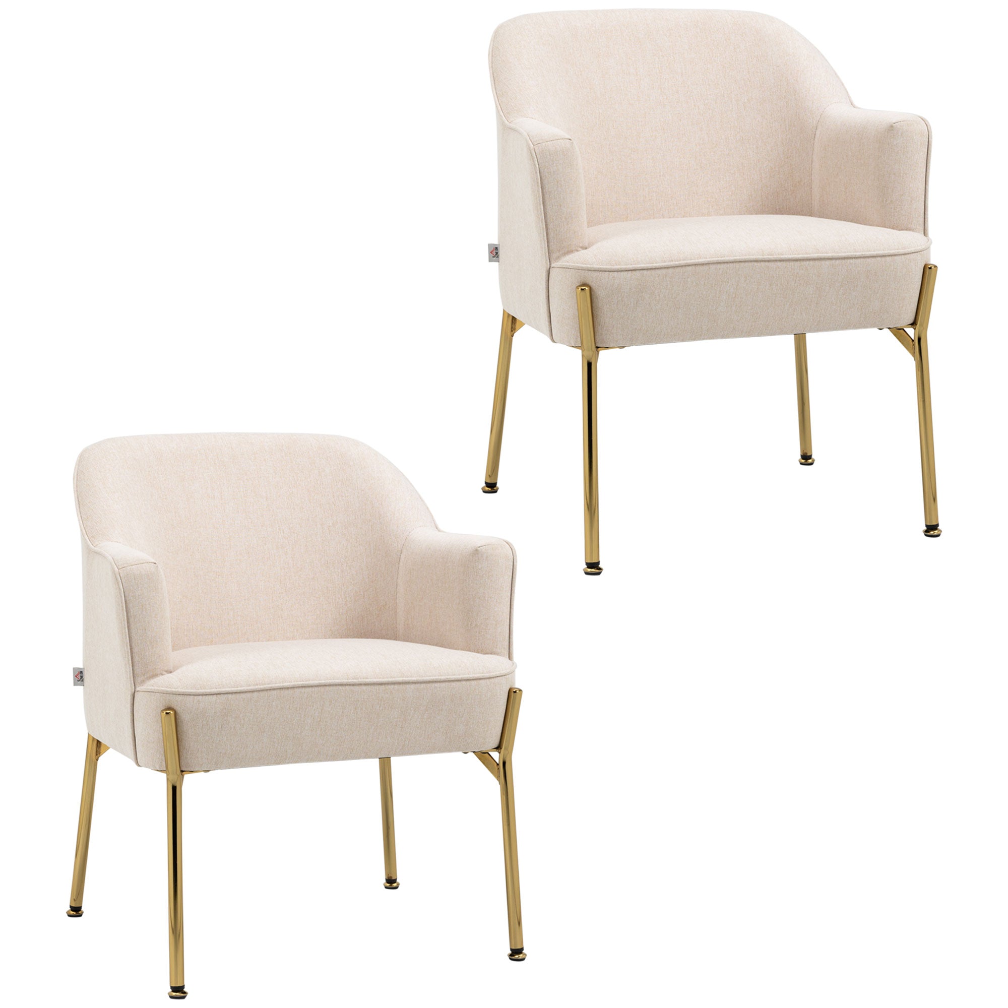 HOMCOM Accent Chair, Living Room Armchair, Vanity Chair with Gold Plating Metal Legs and Soft Padded Seat for Bedroom and Caf\'c3\'a9, Set of 2, White