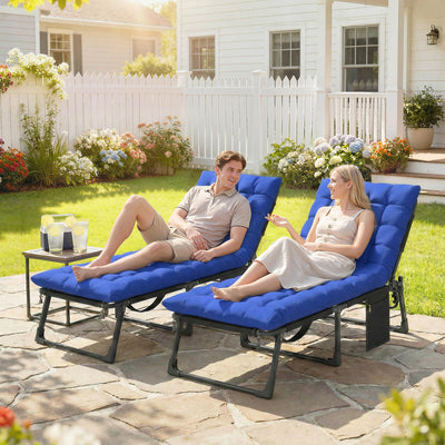 Outsunny Folding Sun Loungers for Garden Set of 2, 5-Position Oversized Camping Bed Recliner with Cushions, Blue 