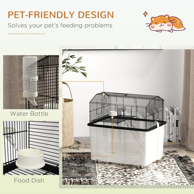 PawHut Two-Tier Gerbil Cage, Hamster Cage for Dwarf Hamster, Syrian Hamster w/ Wheels, Deep Bottom, Food Dish, Water Bottle 