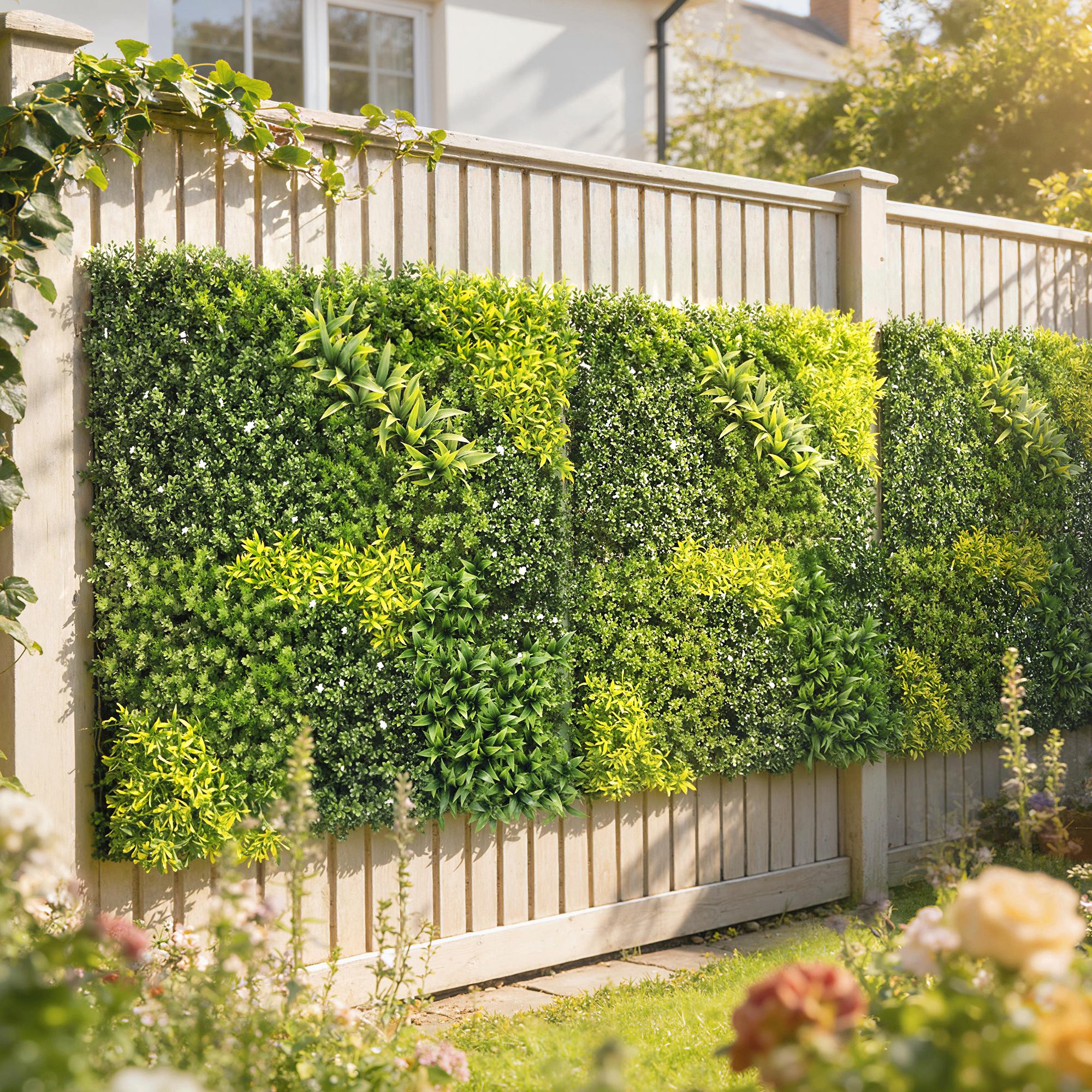 Outsunny Artificial Plant Wall Panel, 100x100 cm Artificial Grass Backdrop Wall, Green 