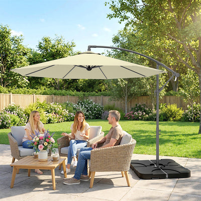 Outsunny 3m Overhanging Parasol, with Base, Weights and Cover - Sand brown 