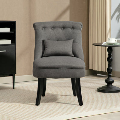 HOMCOM Fabric Single Sofa Dining Chair Tub Chair Upholstered W/ Pillow Solid Wood Leg Home Living Room Furniture Charcoal Grey 