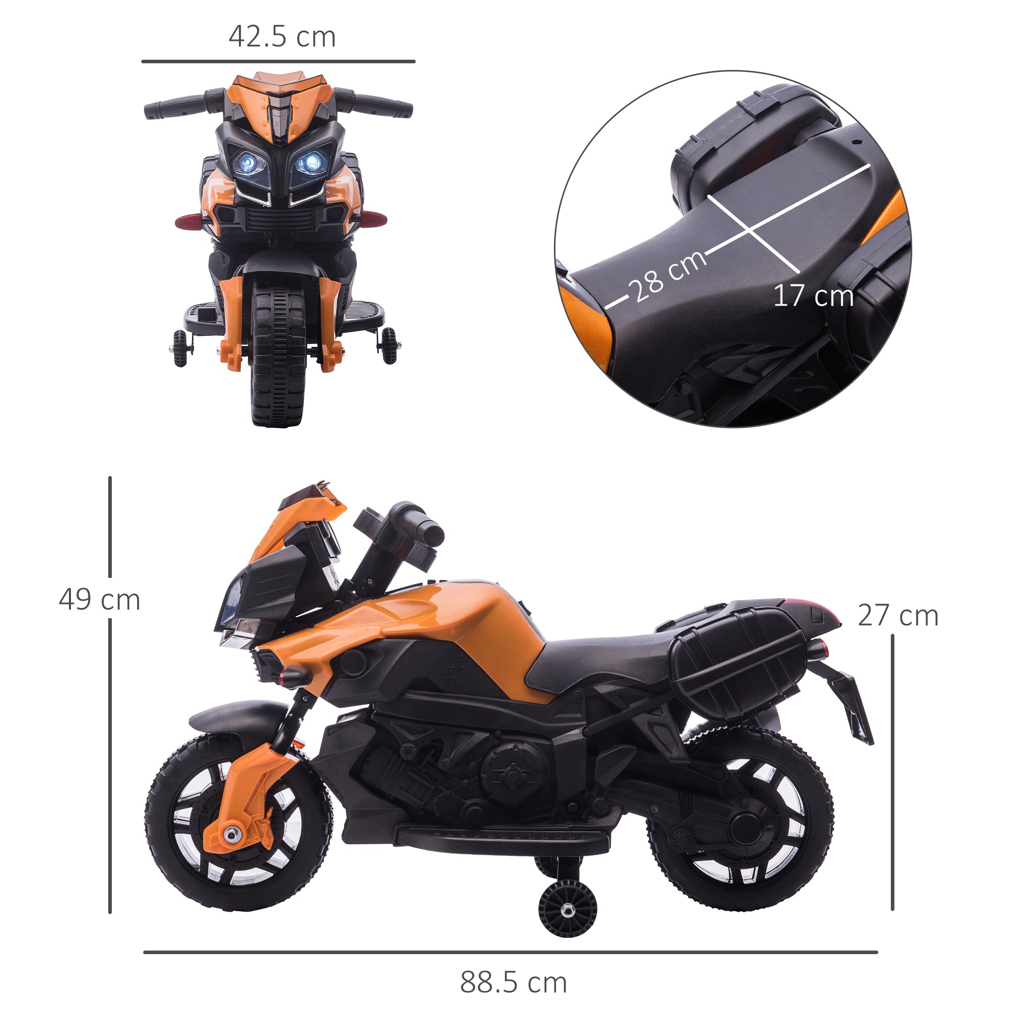 HOMCOM Kids Electric Motorbike 6V Ride on Motorcycle Vehicle w/ Lights Horn Sounds for 1.5-4 Years Old Orange 