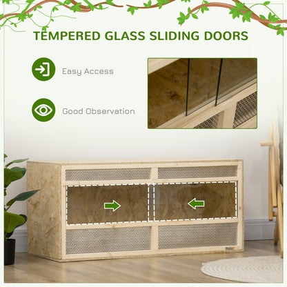 PawHut Reptile Terrarium Vivarium Habitat w/ Transparent Sliding Doors, Breathable Mesh, for Lizards, Horned Frogs, Snakes and Chameleons, 100 x 47 x 47cm 