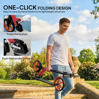 HOMCOM One-click Folding Kick Scooter for 14+ w/ Adjustable Handlebar, Push Scooter with Kickstand, Dual Brake System, Red 