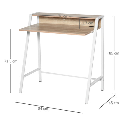 HOMCOM Writing Desk Computer Table Home Office PC Laptop Workstation Storage Shelf 84L x 45W cm White and Oak 