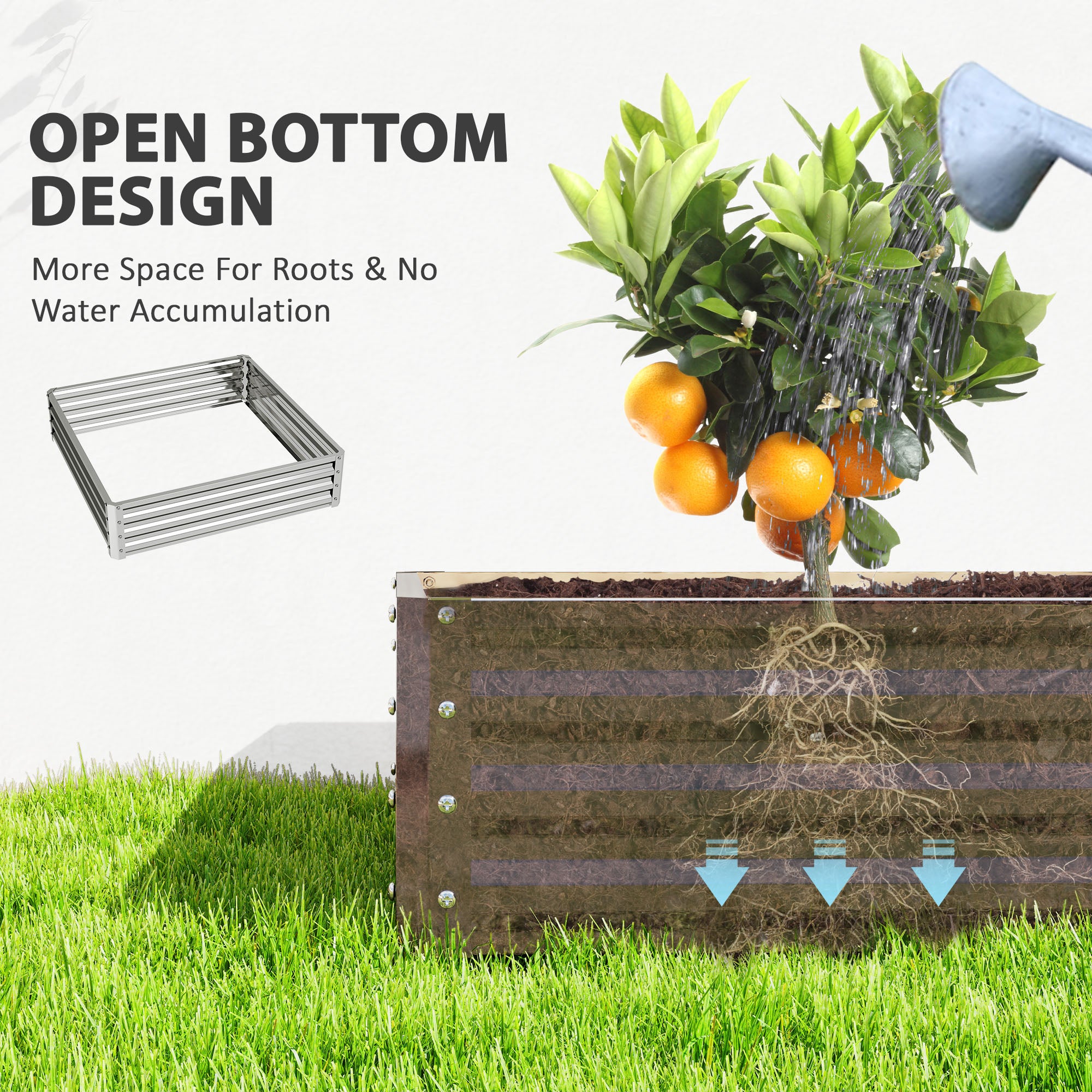Outsunny Square Raised Garden Bed Box with Weatherized Steel Frame for Vegetables, Flowers, & Herbs, 120 x 120 x 30cm, Silver Tone 