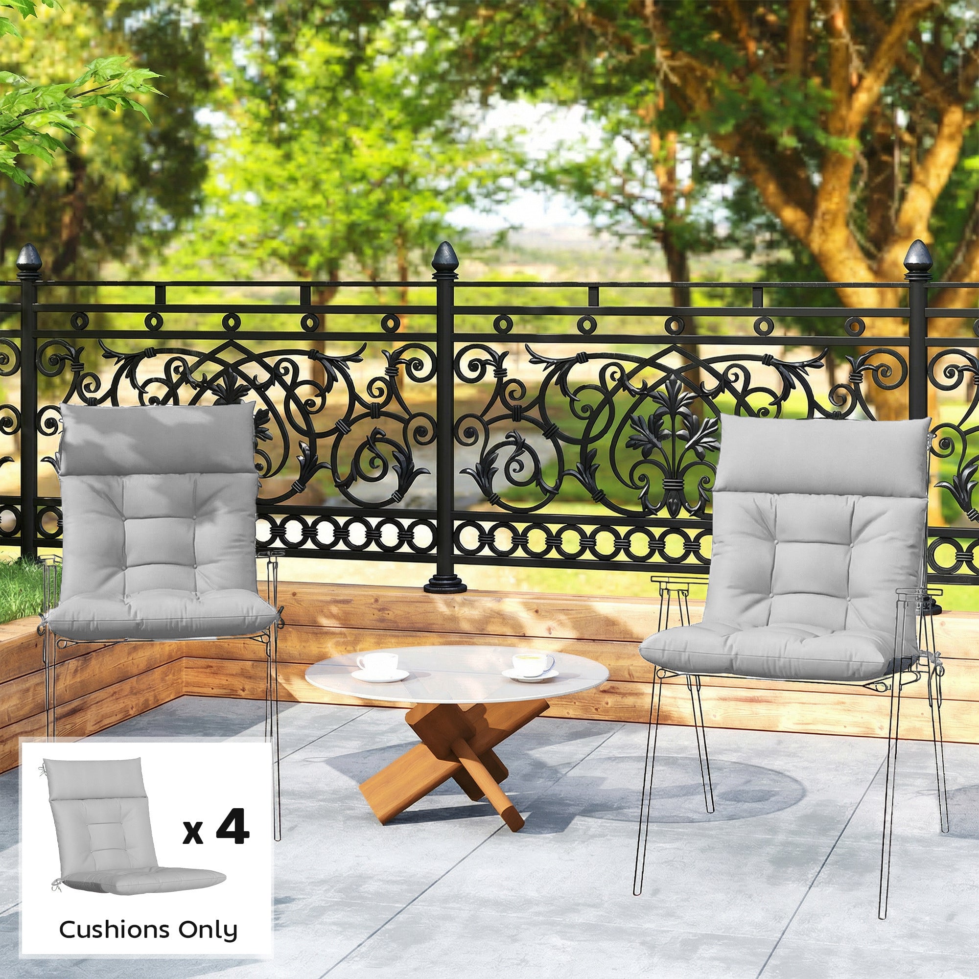 Outsunny Patio Chair Cushions Set of 4, Waterproof Non-Slip Lounge Chair Cushions, 112x53cm, Light Grey 