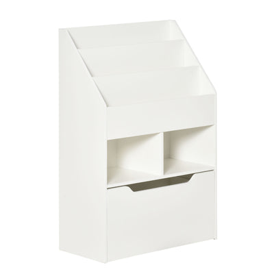 HOMCOM Kids Bookshelf, Toy Organiser, with Storage Drawer, Wheels - White 