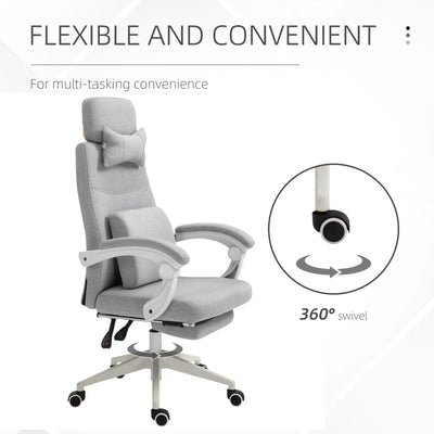 Vinsetto Office Chair, Ergonomic Desk Chair, High Back Fabric Work Chair with 160\'c2\'b0 Reclining Backrest, Retractable Footrest, Neck and Lumbar Pillow for Home and Study, Grey 