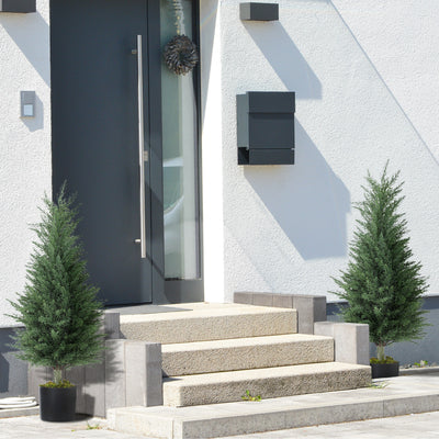 HOMCOM Set of 2 Decorative Artificial Plant, 90 cm Cypress Tree with 362 Leaves in Pot, UV-Resistant Plastic Fake Tree for Indoor Outdoor Home Office 