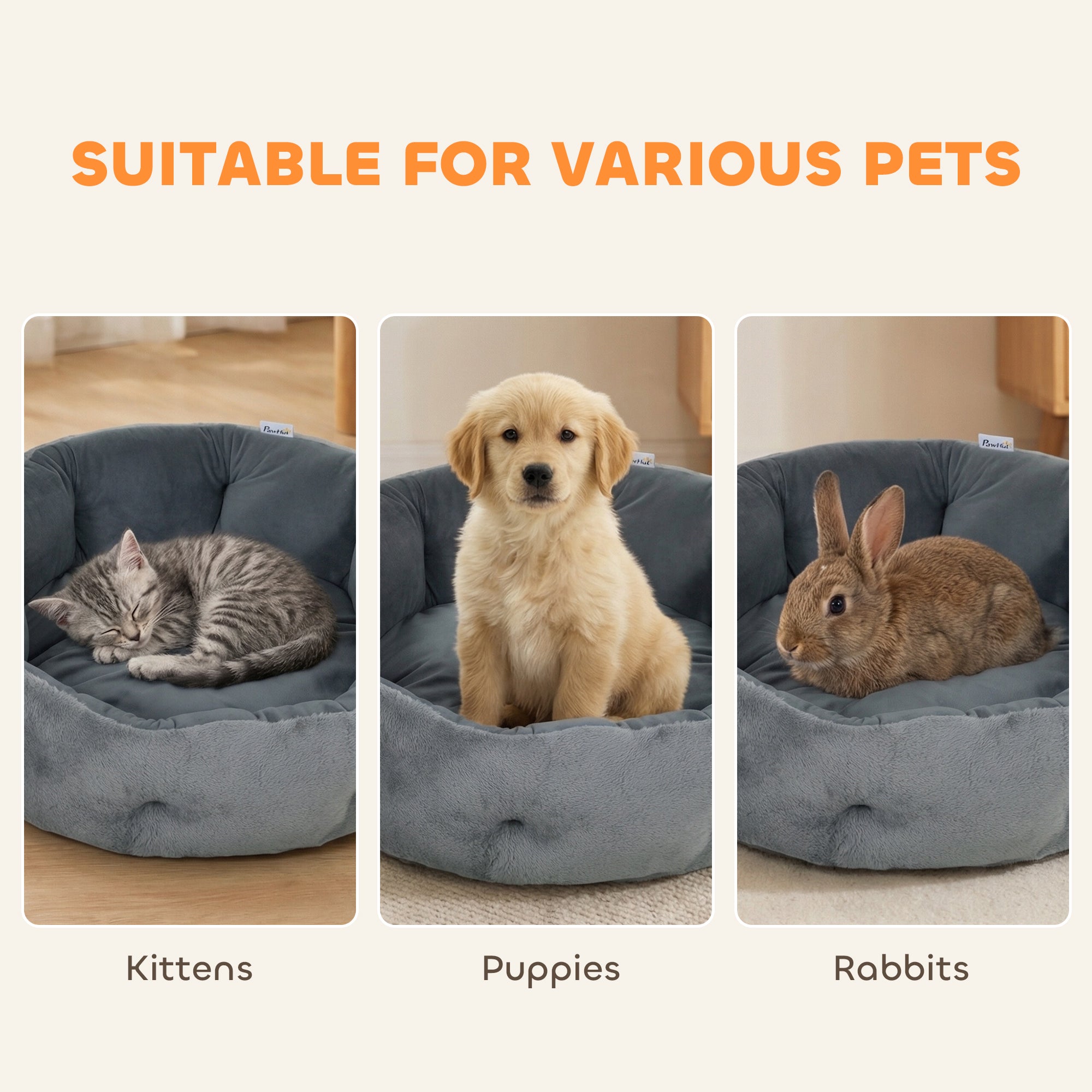 PawHut Cat Bed, Reversible Dog Pet Bed for Indoor Cats and Small Dogs, Round Bed with Supportive Bolster, Dark Grey 
