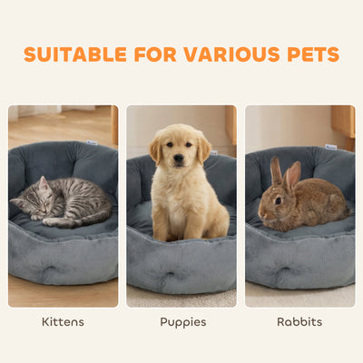 PawHut Cat Bed, Reversible Dog Pet Bed for Indoor Cats and Small Dogs, Round Bed with Supportive Bolster, Dark Grey 