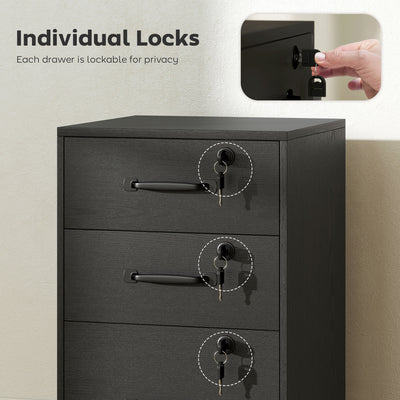 HOMCOM Three Drawer Wood-Effect Filing Cabinet - Black 
