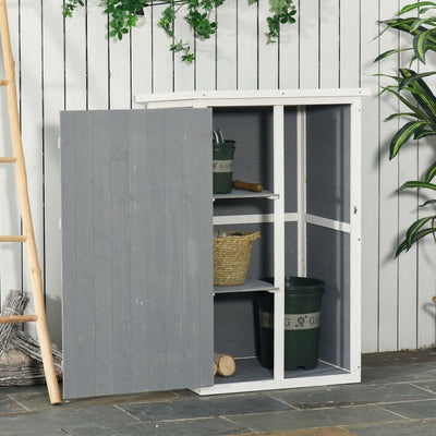 Outsunny Wooden Small Shed, Garden Storage Shed with Shelves and Bolt Latch, 75L x 56W x115H cm, Grey 