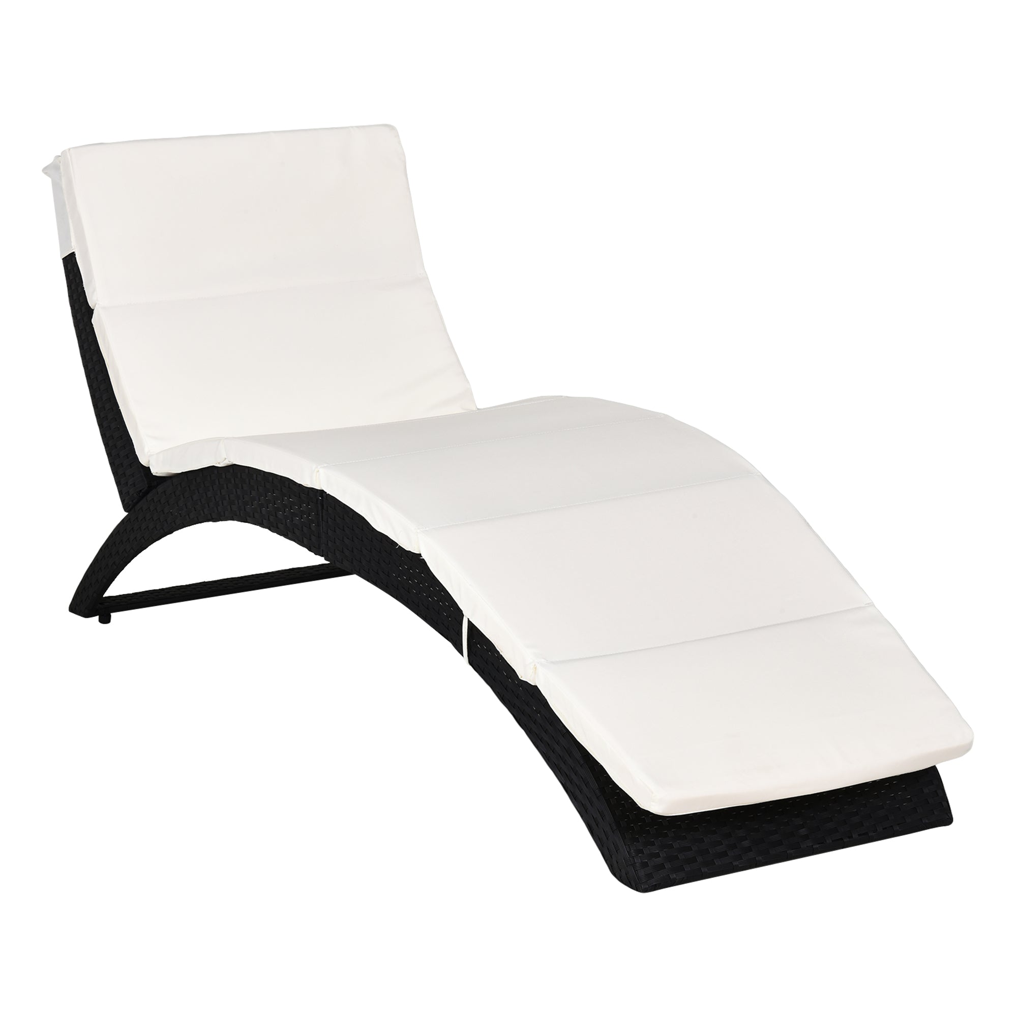 Outsunny Outdoor Foldable PE Rattan Sun Lounger with Soft Padded Cushion, Ergonomic Curved Design Sun Bed for Balcony, Garden, Black 