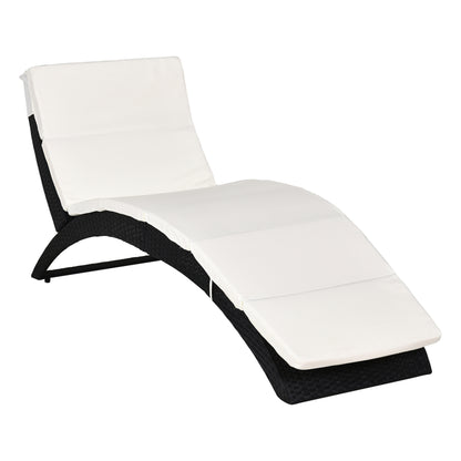 Outsunny Outdoor Foldable PE Rattan Sun Lounger with Soft Padded Cushion, Ergonomic Curved Design Sun Bed for Balcony, Garden, Black 